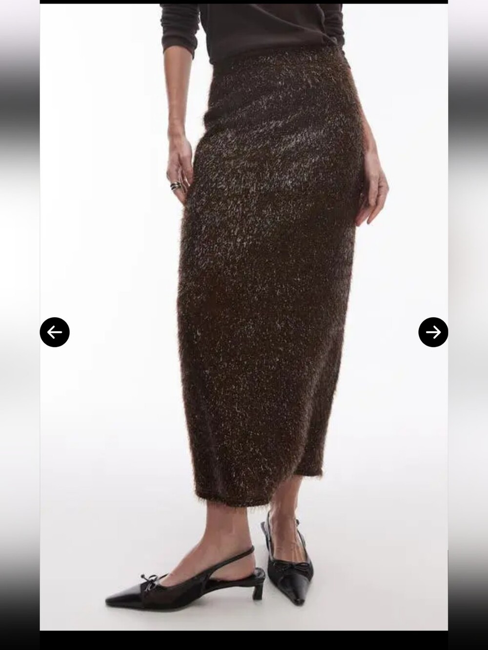 Topshop Tinsel Midi Skirt In Brown